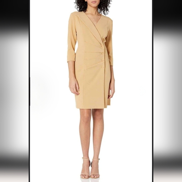 Nanette Lepore Dresses & Skirts - Nanette Lepore Dress Women 8 Tan 3/4 Sleeve Double Breasted Blazer Dress Sheath